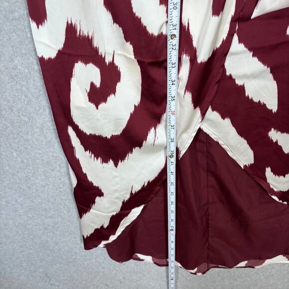 Express Dress Medium Burgundy Midi Satin Wrap Ikat Hi Lo Resort Cruise NEW $98 - Picture 5 of 13